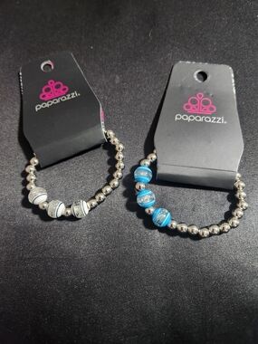 paparazzi Silver Bead Bracelet with Blue and White Accent Beads